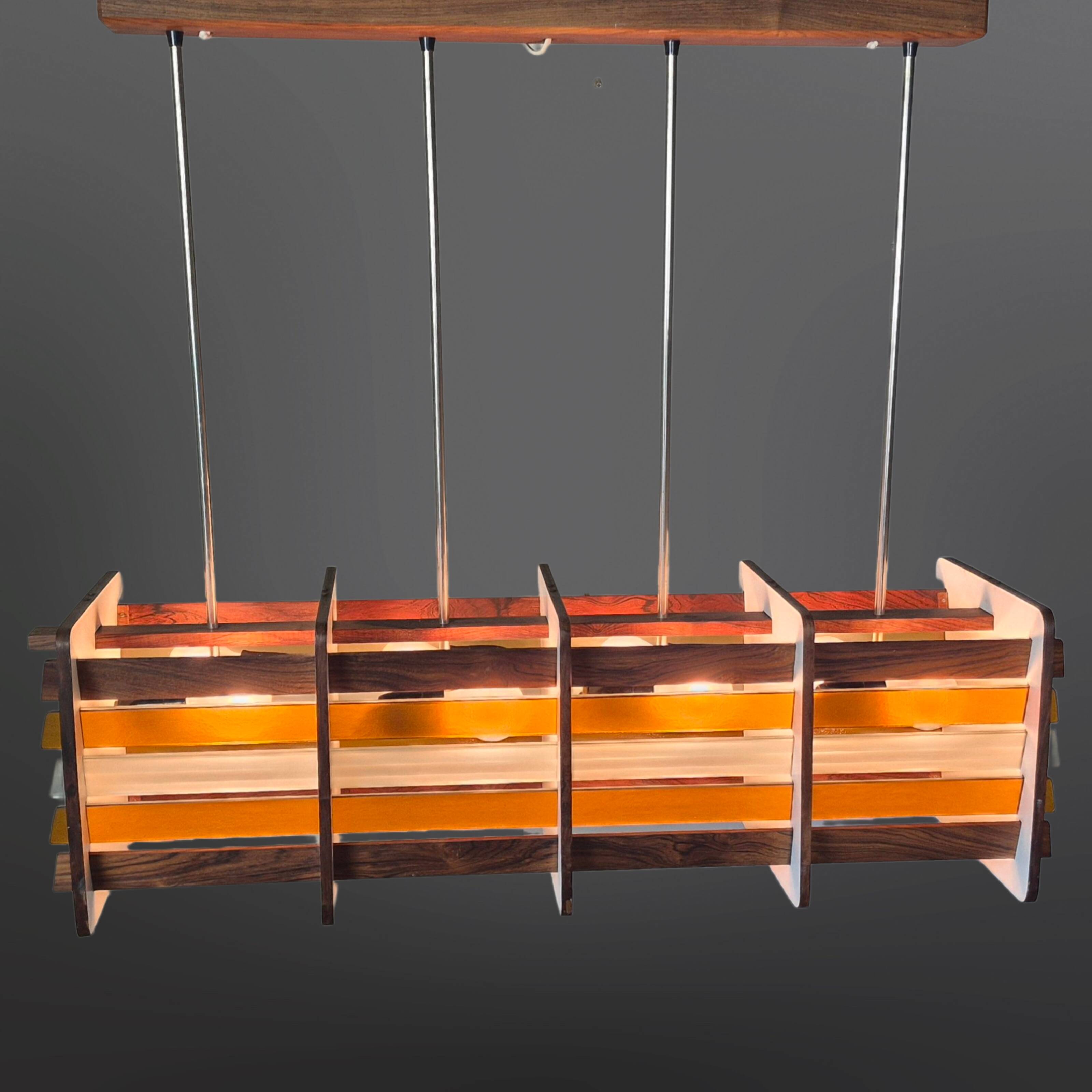 Mid century handcrafted wood and glass chandelier: Netherlands 1960s