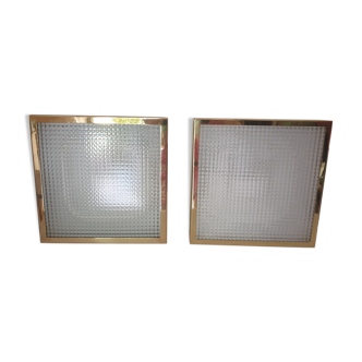 Pair of gold square wall light