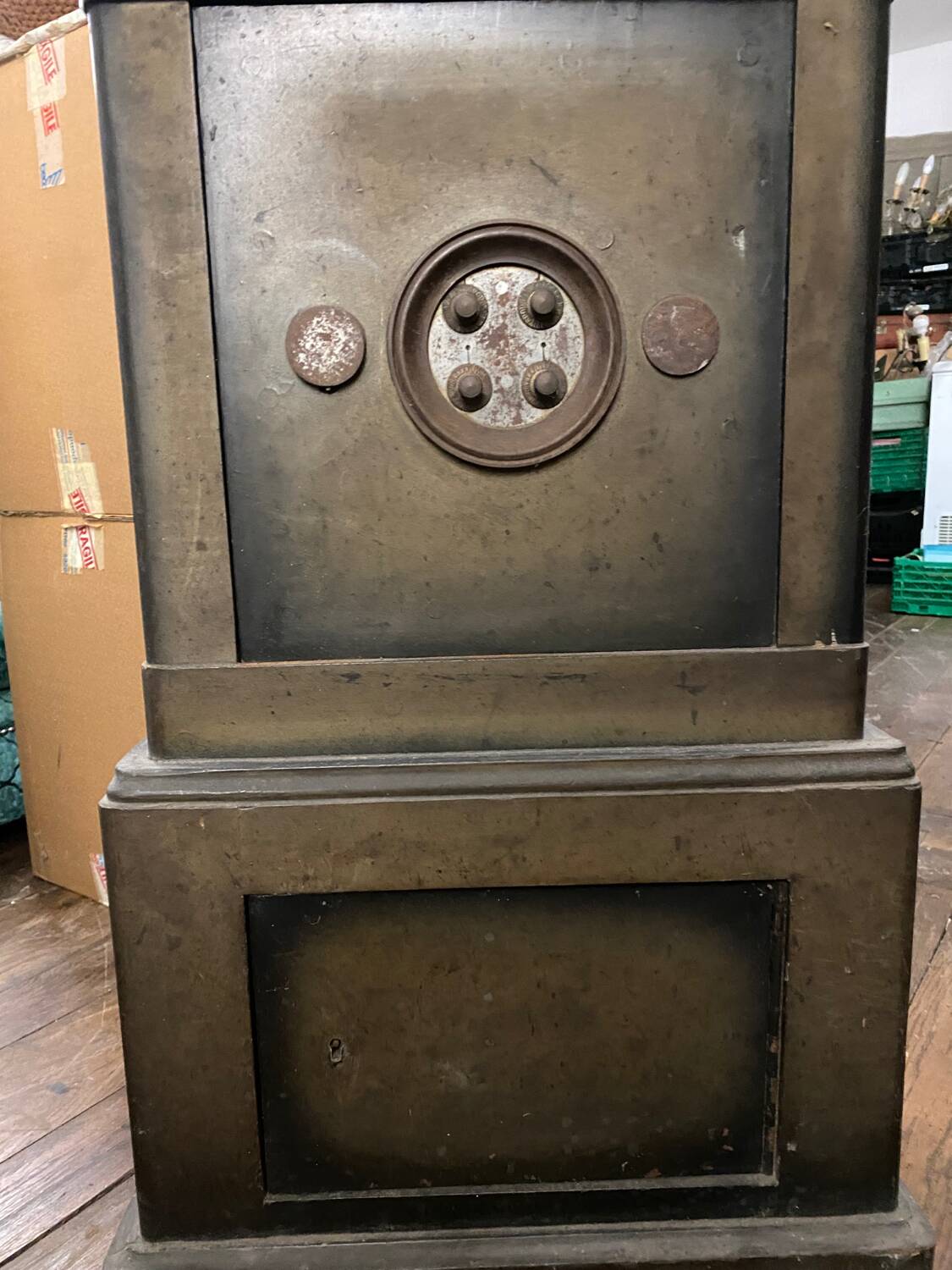 Old wooden and metal safe from the 19th century