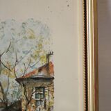 Lithograph gilded frame Paris place du Tertre vintage