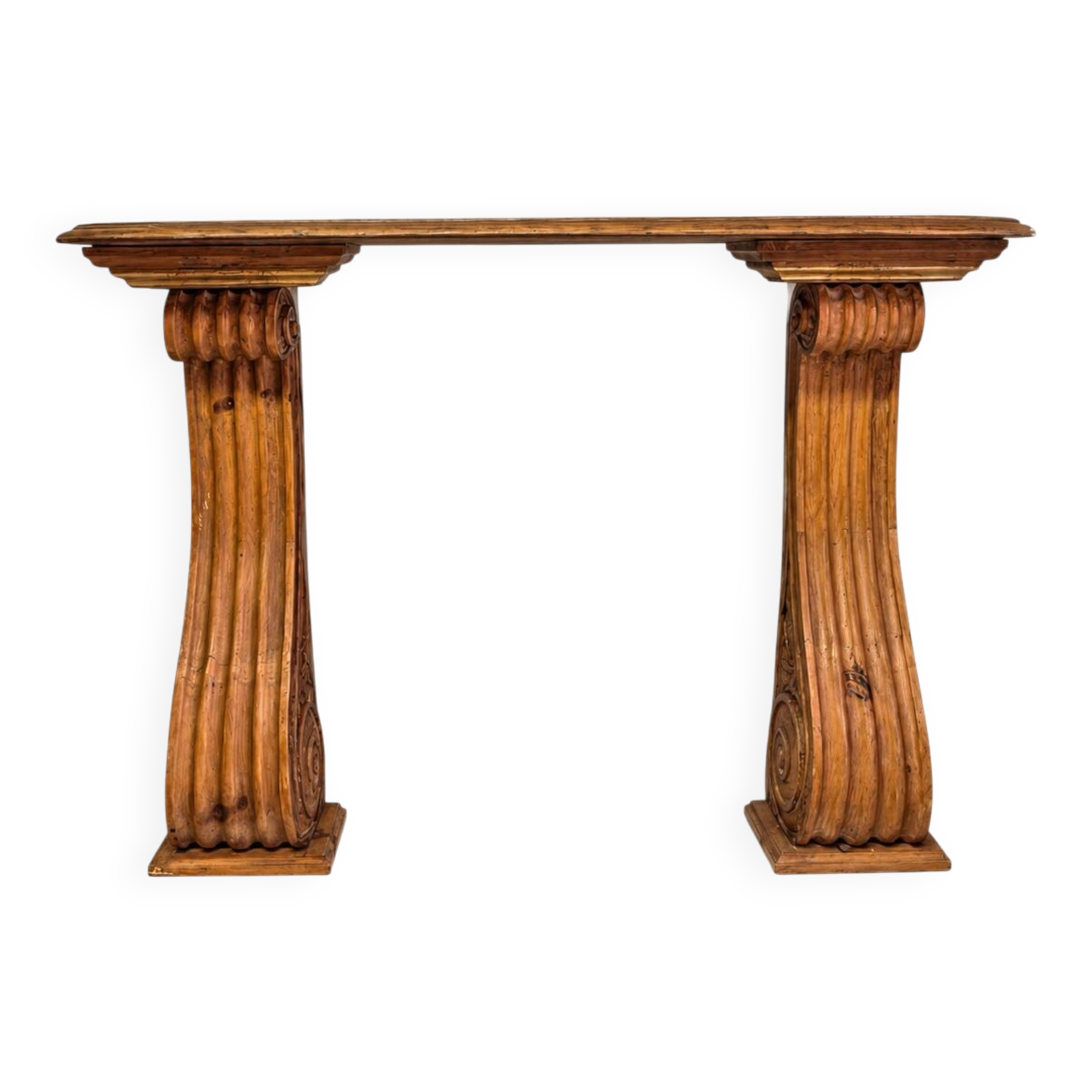 Old console in carved wood with scrolls