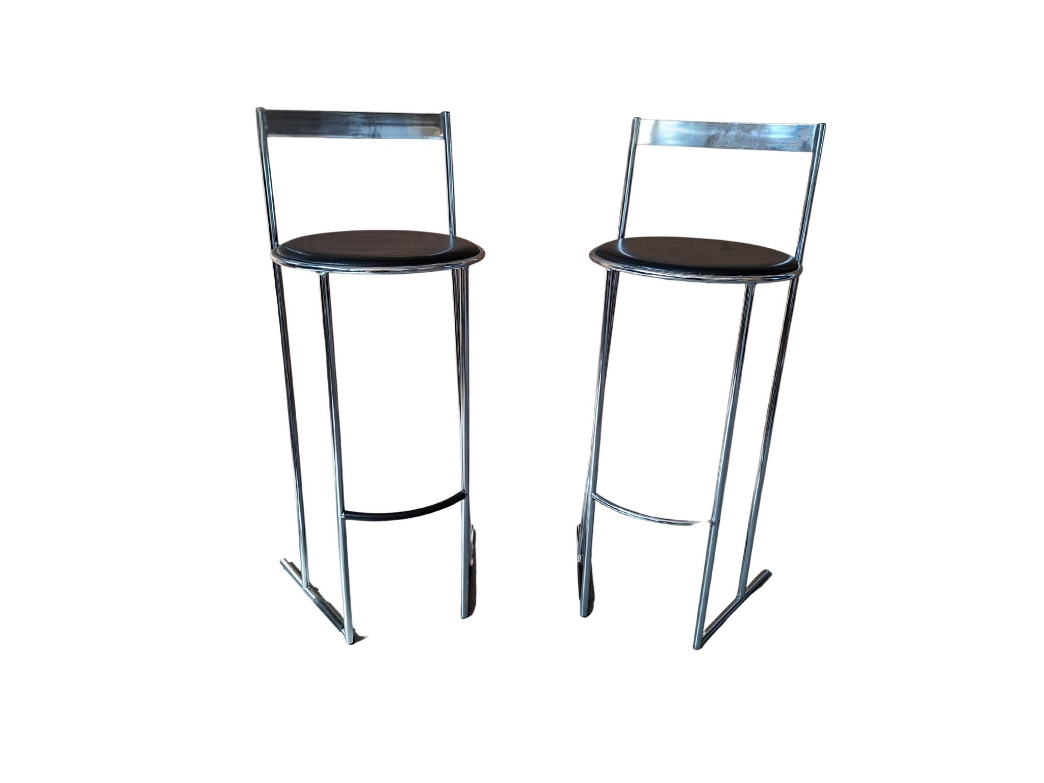 Paire de tabourets vintage des années 70 - Design minimaliste en chrome et cuir