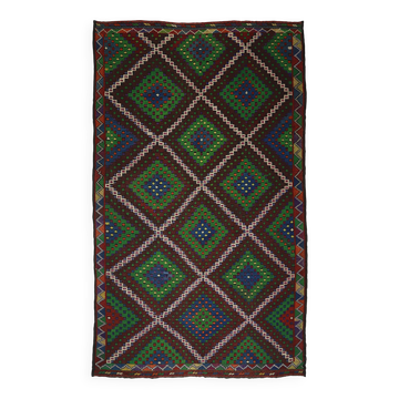 Grand Kilim Turc Anatolien 196x326 cm Géométrique Vintage Tissé Main