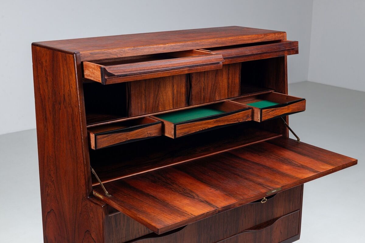 Bureau secrétaire Erling Torvits en palissandre Klim Mobelfabrik Danemark 1960