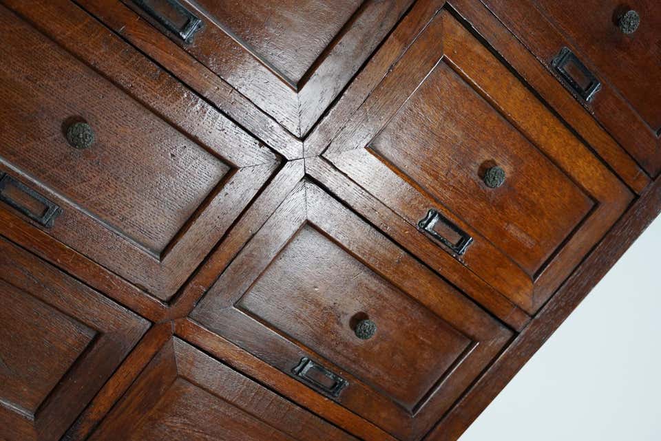 1870s oak apothecary cabinet