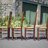 Set of 4 wooden and straw chairs, wooden chair, straw chair, countryside, chalet