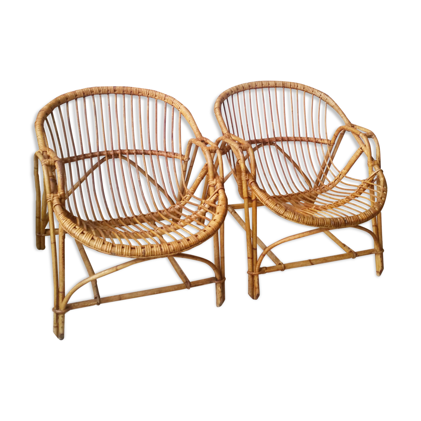 Pair of rattan basket armchairs