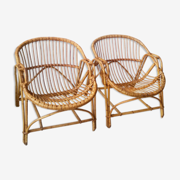 Pair of rattan basket armchairs