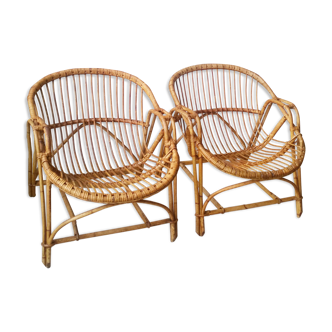 Pair of rattan basket armchairs