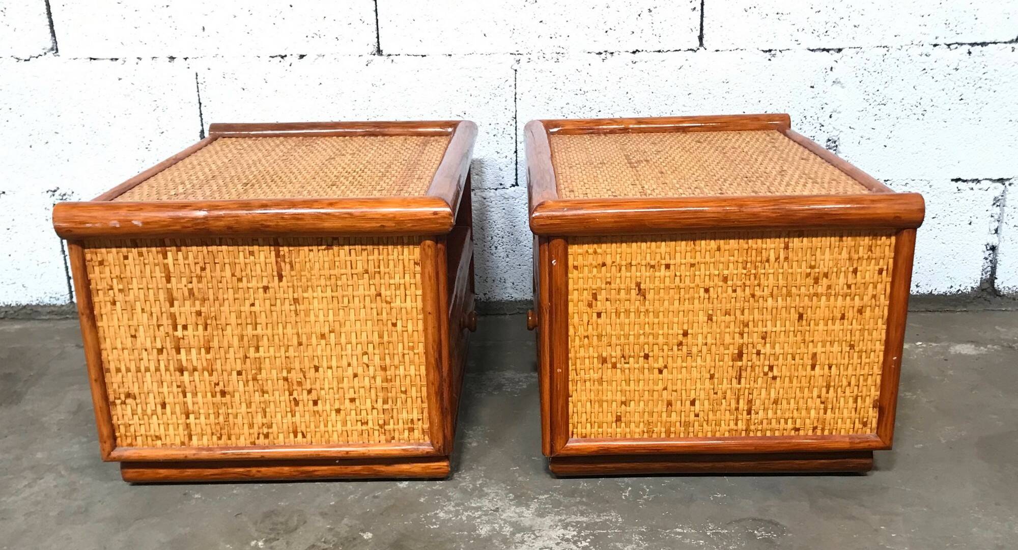 Maugrion rattan bedside tables for Roche Bobois vintage 70s