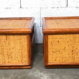Maugrion rattan bedside tables for Roche Bobois vintage 70s