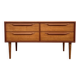 Lowboard teak 4 drawers — Mid-century lines, tapered legs, 1960s