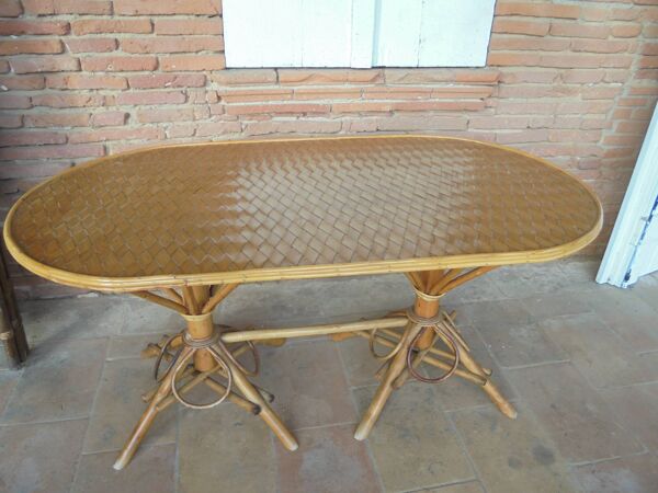 table rotin et chataignier tressé