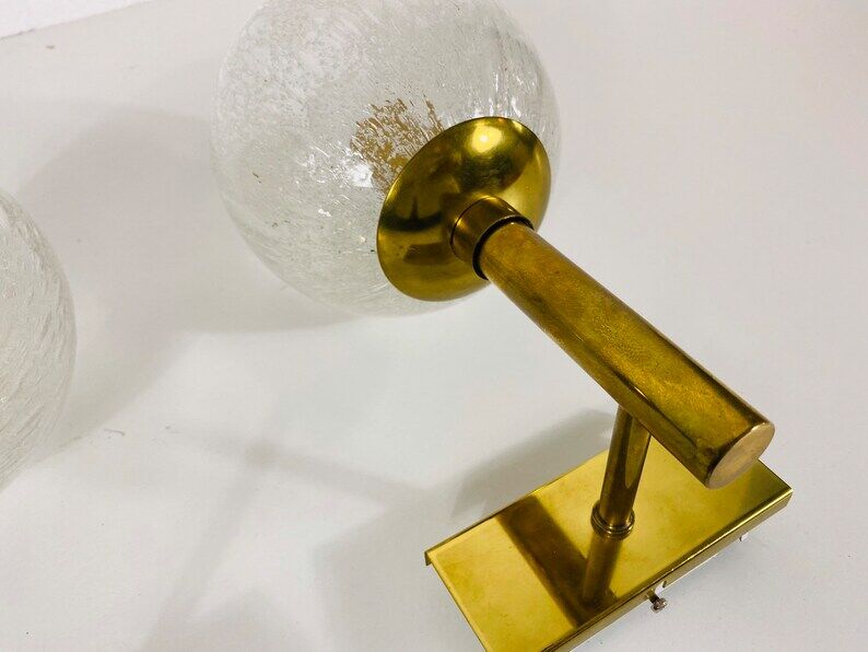 Pair of wall lamps in brass and glass Hillebrand, Germany 1960