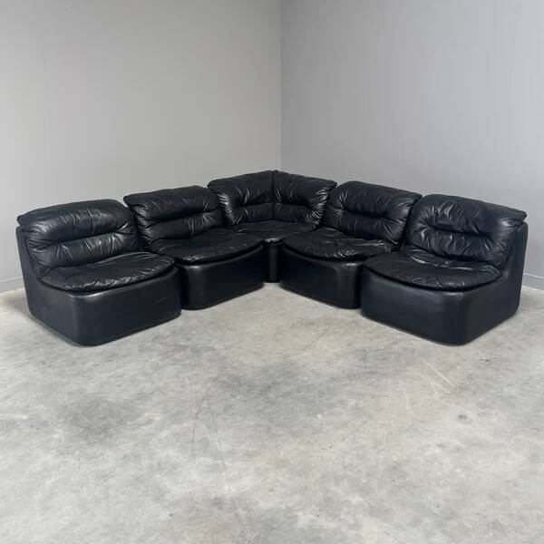 Modular black leather element sofa, 1970s