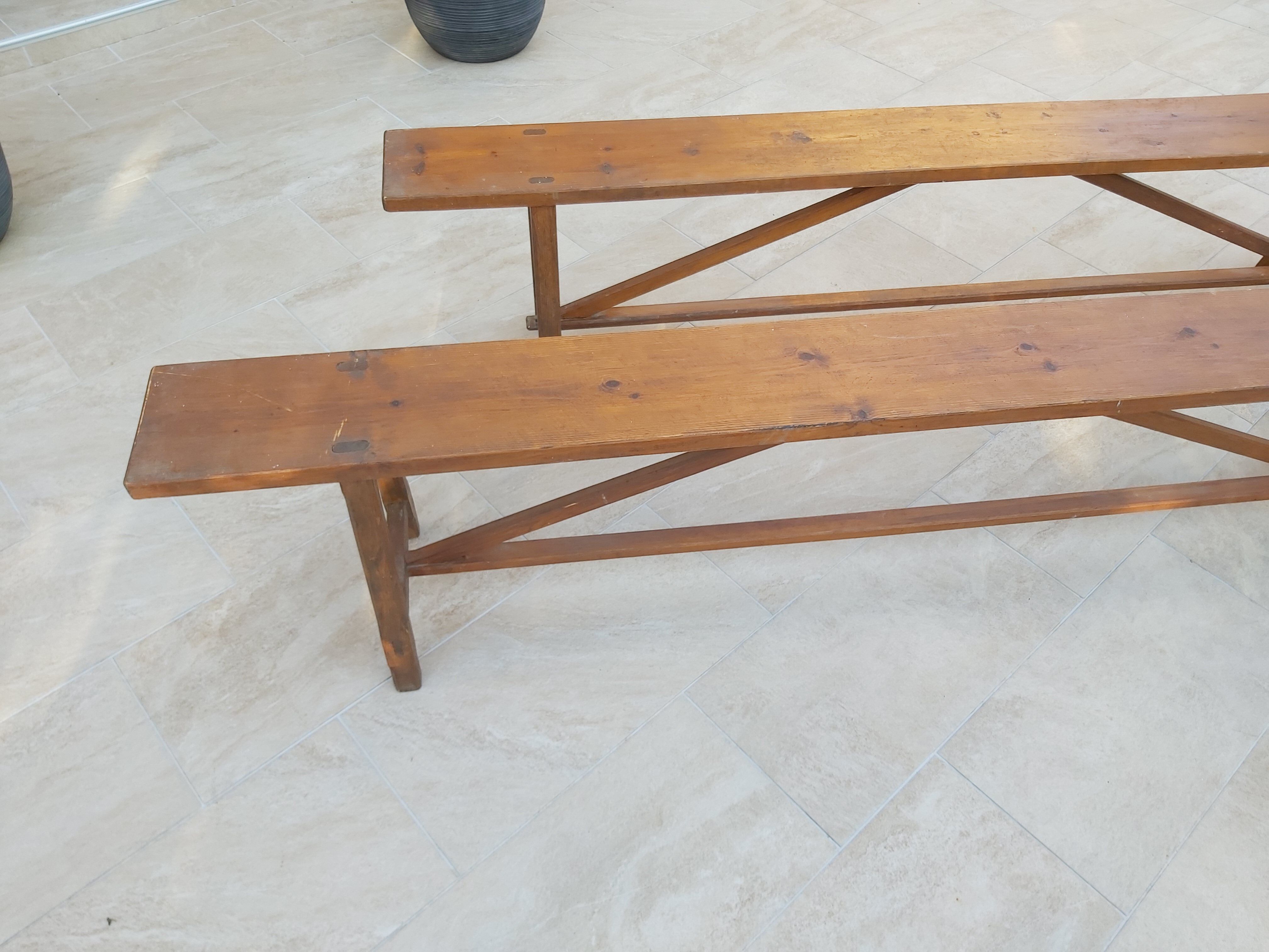 Former pair of pine benches 2m10