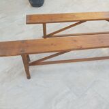 Former pair of pine benches 2m10