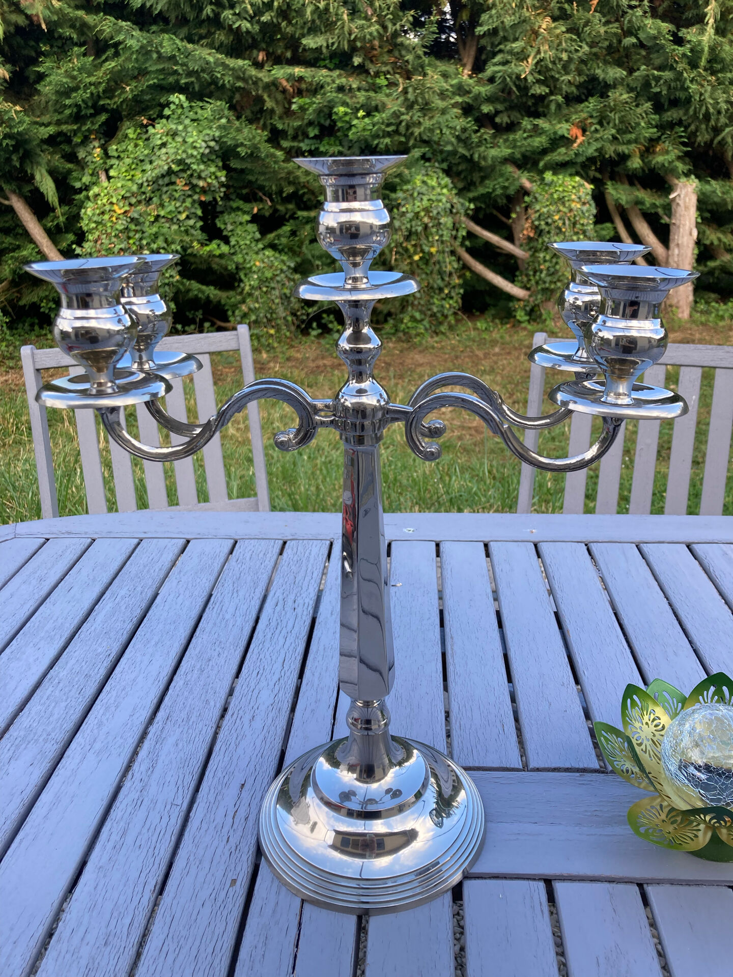 Silver-plated metal chandelier with 5 arms