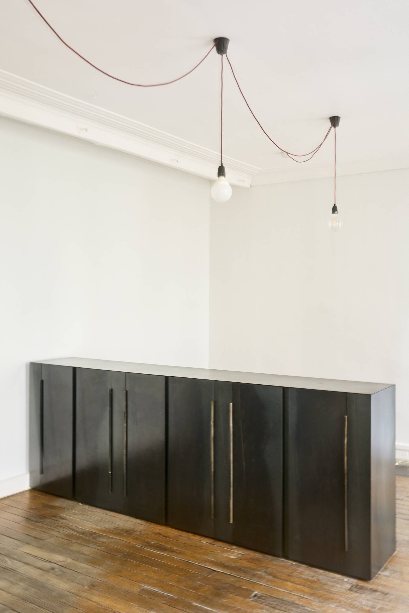 Large patinated steel sideboard, unique piece, designer Franck Robichez (1944)
