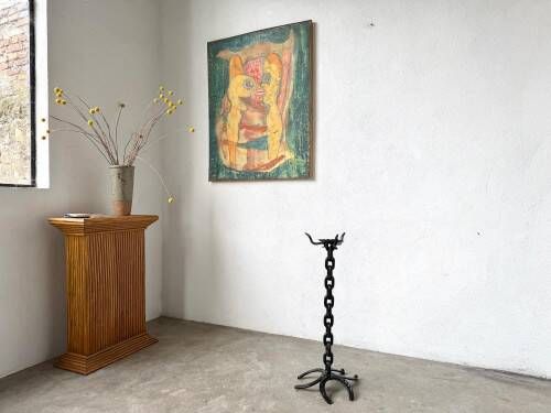 Large wrought iron floor candlestick, folk art, around 1900