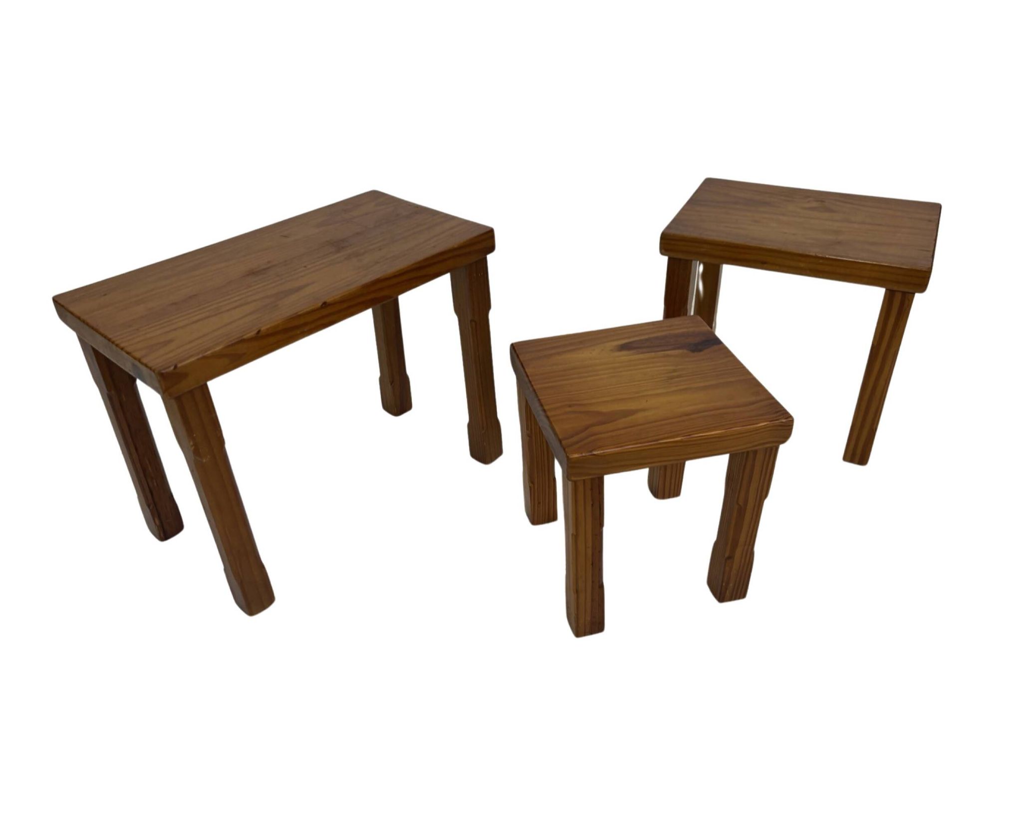 Vintage Set of 3 pinewood side or nesting tables 1970s nest of tables