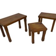 Vintage Set of 3 pinewood side or nesting tables 1970s nest of tables