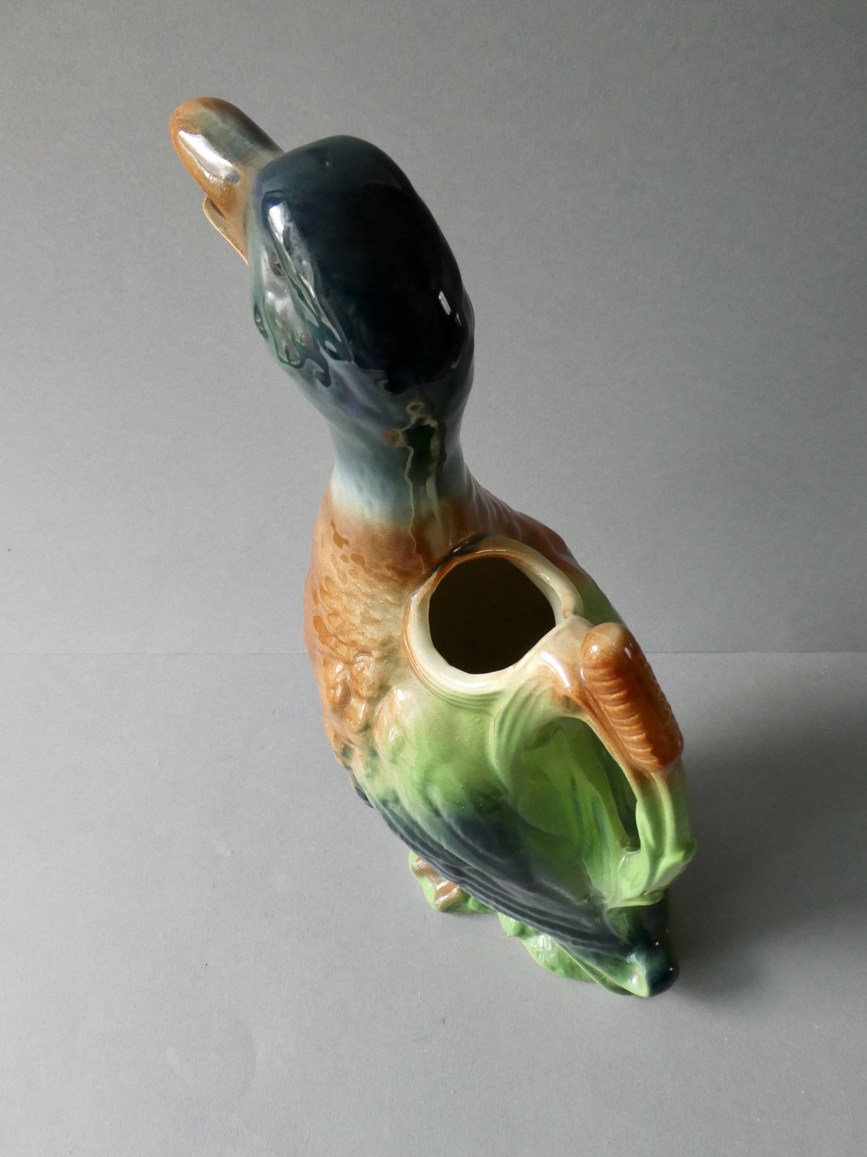 Duck pitcher in slip, Saint Clément France, 1960s