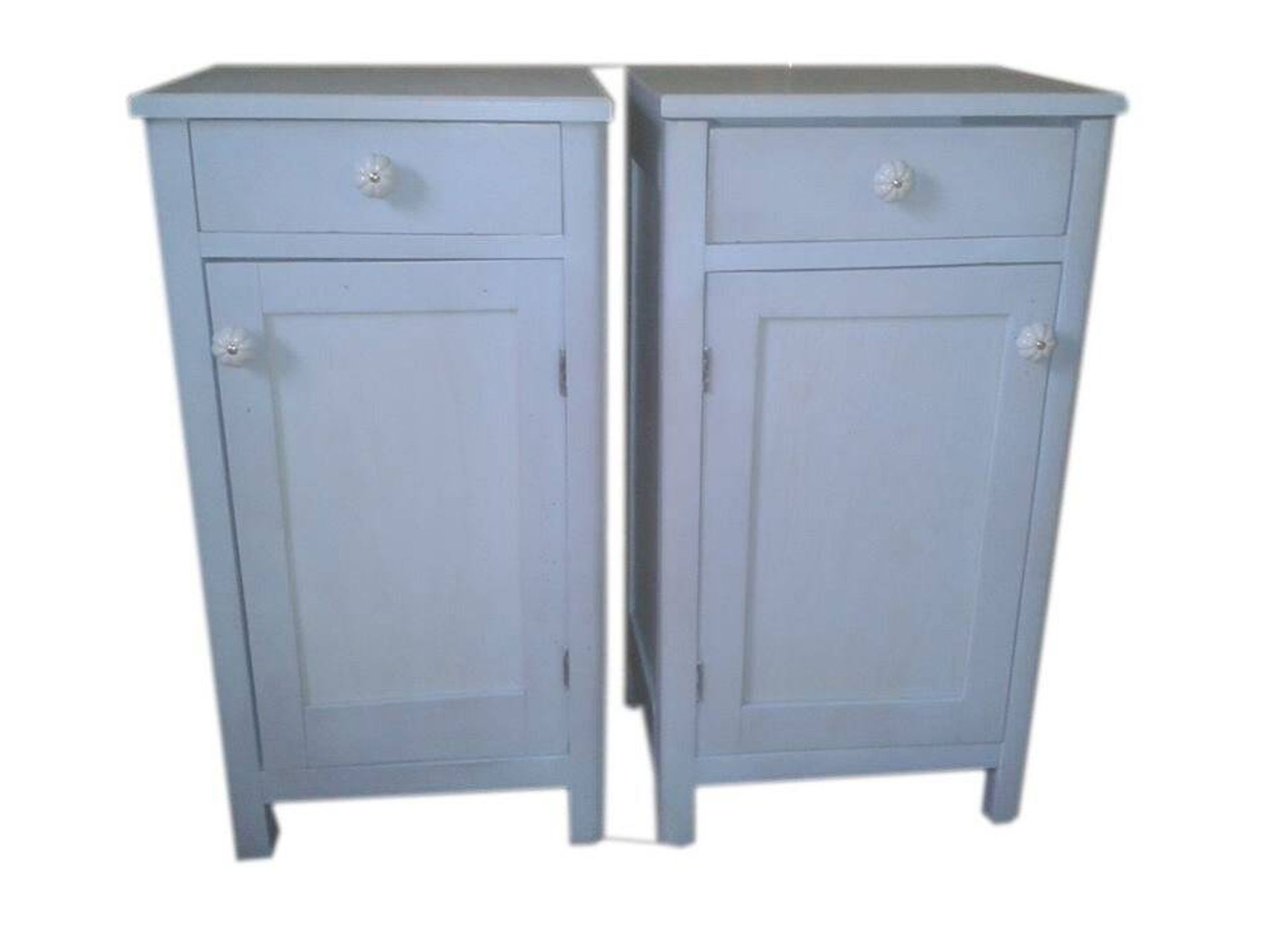 Tables de chevet allemandes vintage peintes en bleu, années 1950, lot de 2