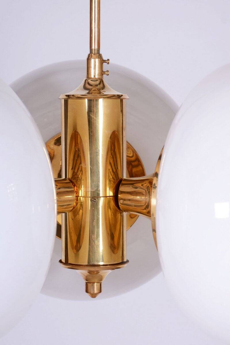 Mid-Century Chandelier in Brass and Glass by Kamenický Šenov, Czech, 1960s