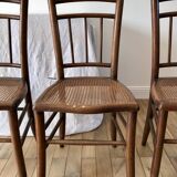 set of 4 bistro chairs in turned wood and canework stamped early 20th century