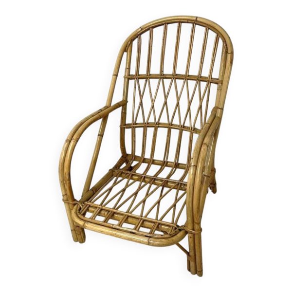 Fauteuil lounge rotin Audoux Minnet - Années 60