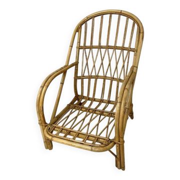 Fauteuil lounge rotin Audoux Minnet - Années 60