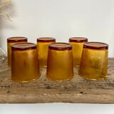 6 vintage Arcoroc Sierra textured amber glasses