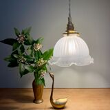 Vintage lampshade pendant lamp in white glass and transaparent
