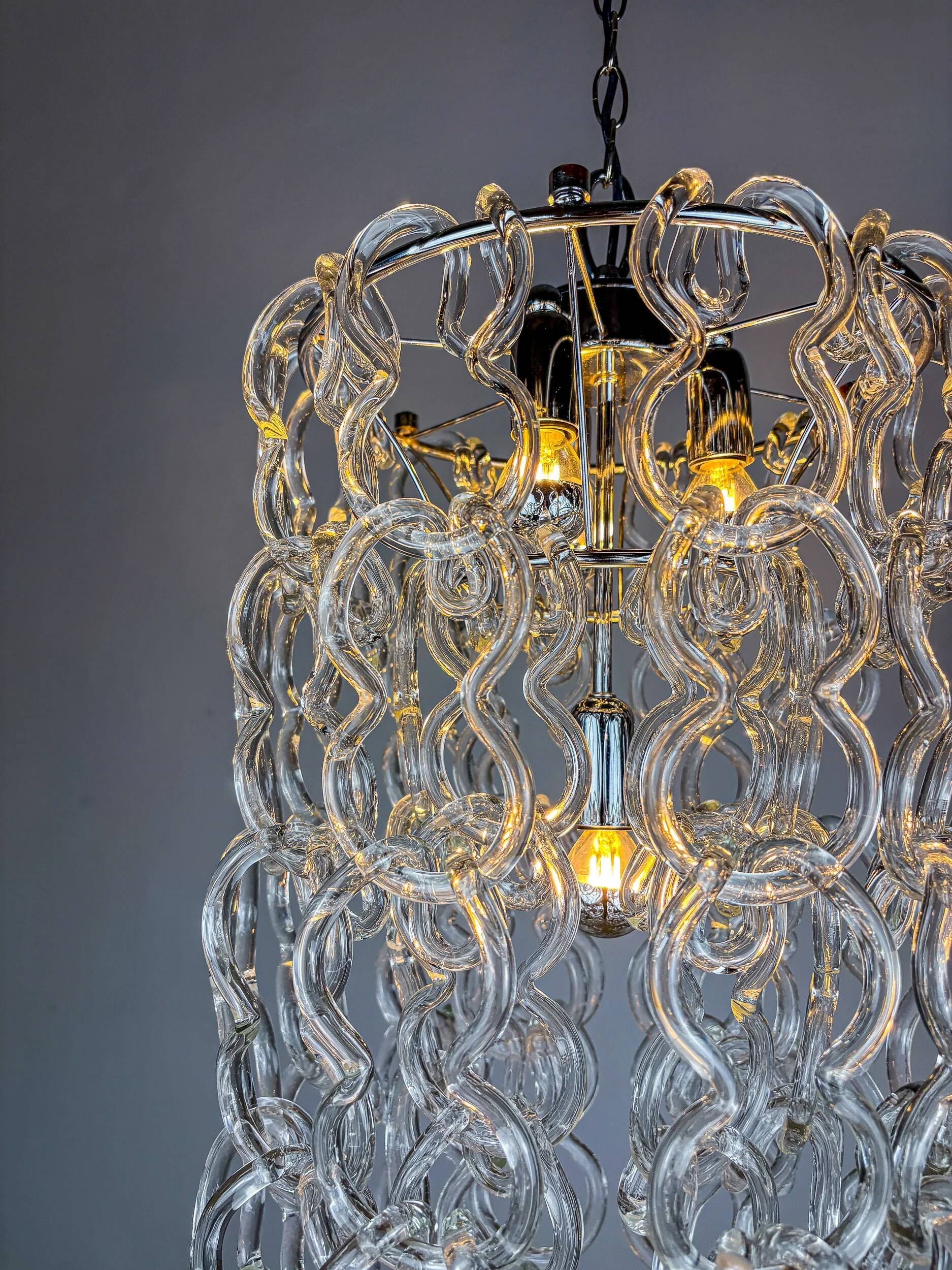 Giogali chandelier by Angelo Mangiarotti for Vistosi, Murano glass, Italy 1960s