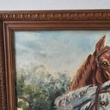 Oil painting on hardboard - Horses Signed SL (Signature to be identified)