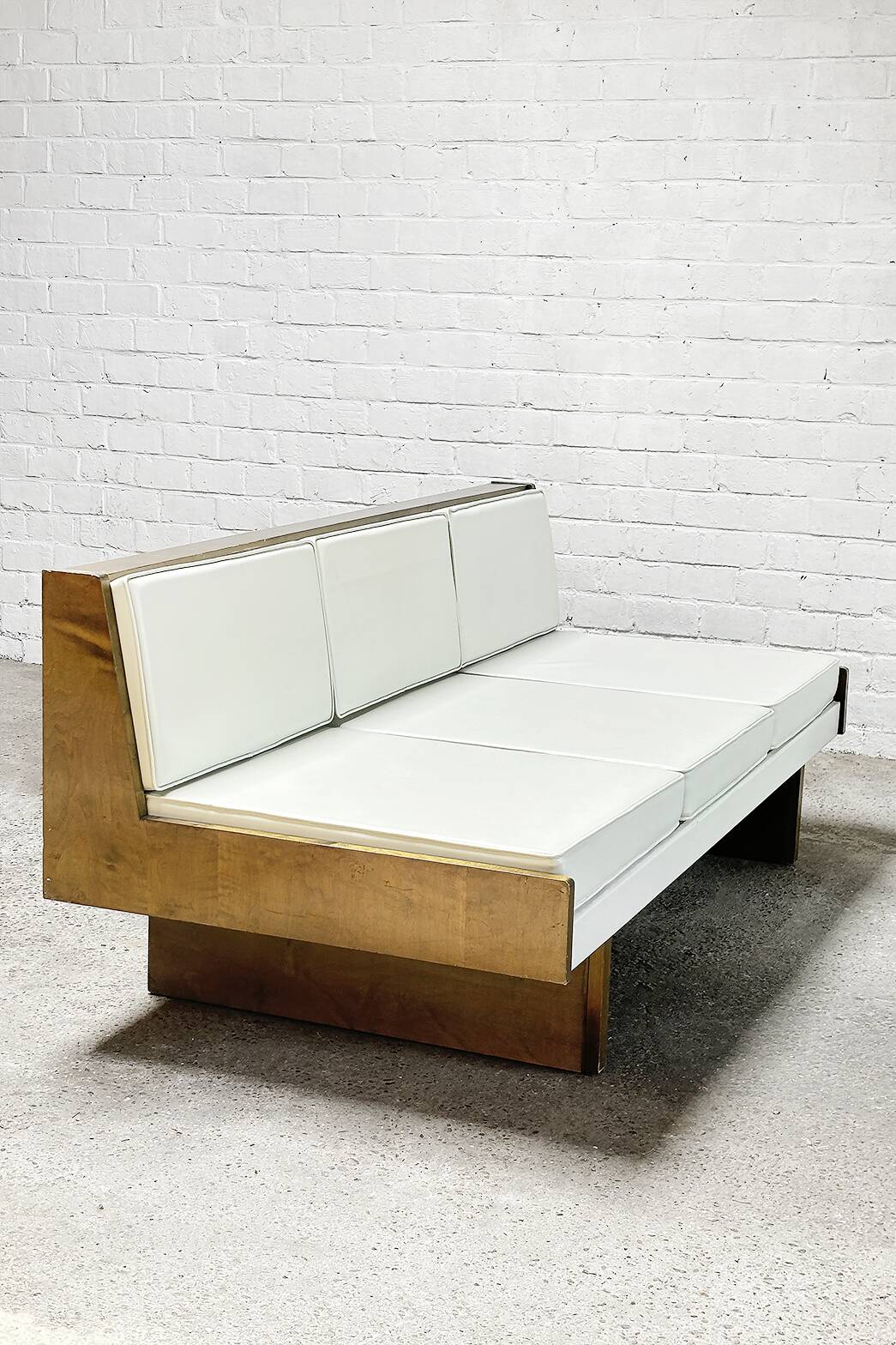 French Modernist Living Room Sofa Set In White Leather, 1950's