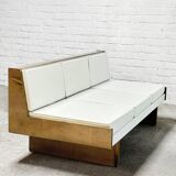 French Modernist Living Room Sofa Set In White Leather, 1950's