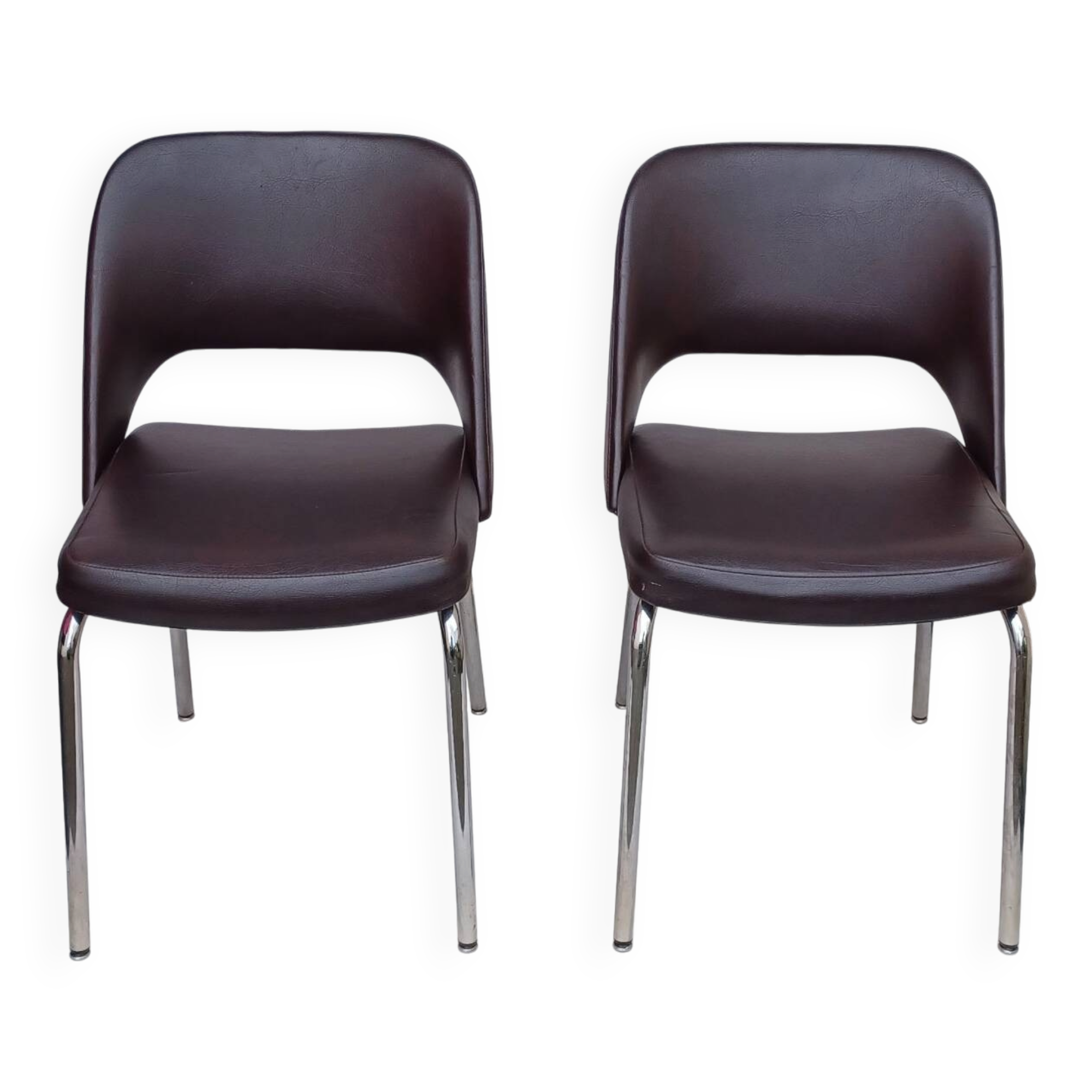 Pair of vintage faux leather and chrome armchairs