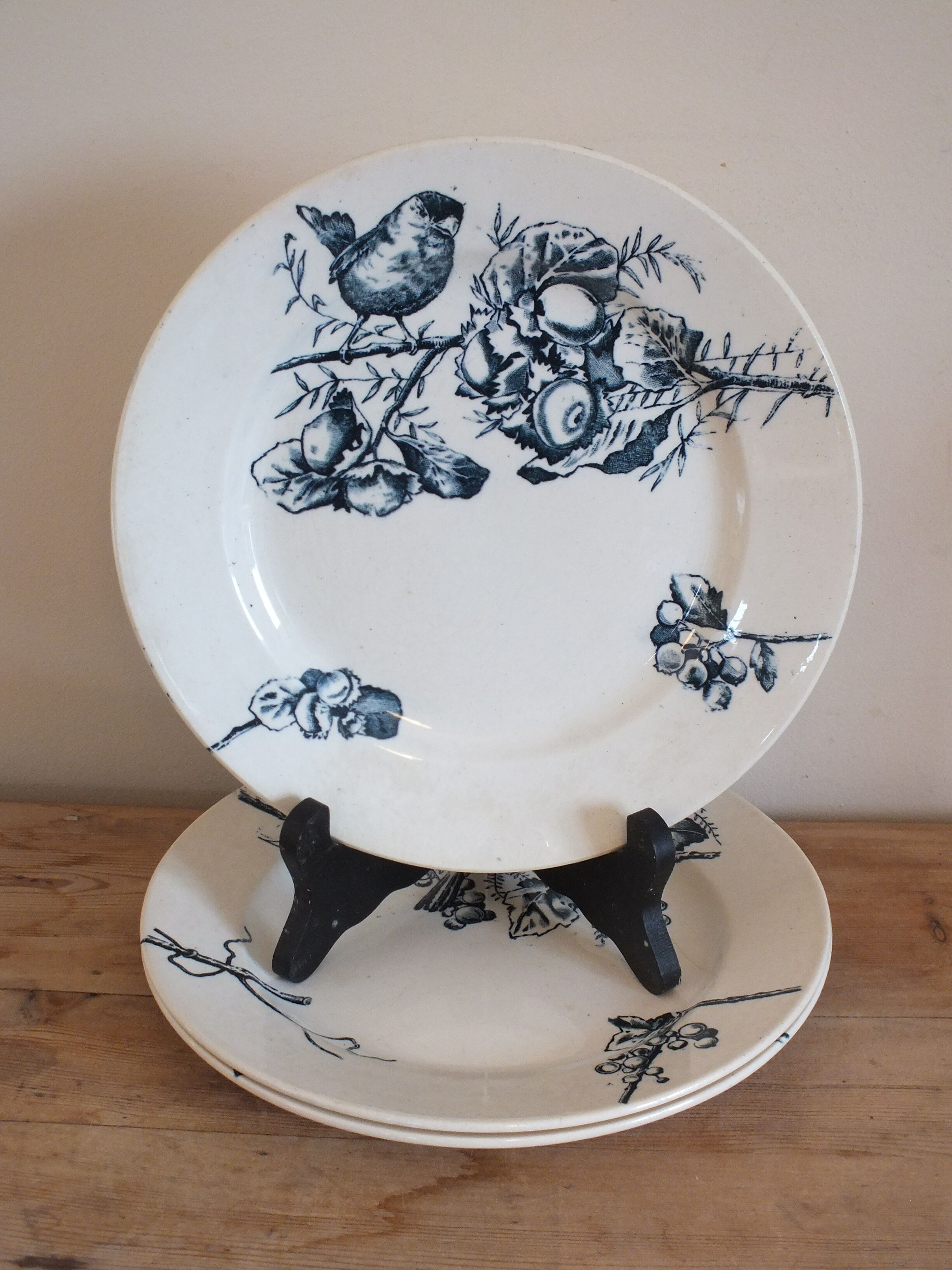 3 Flat plates in Iron Earth HB Choisy bird décor