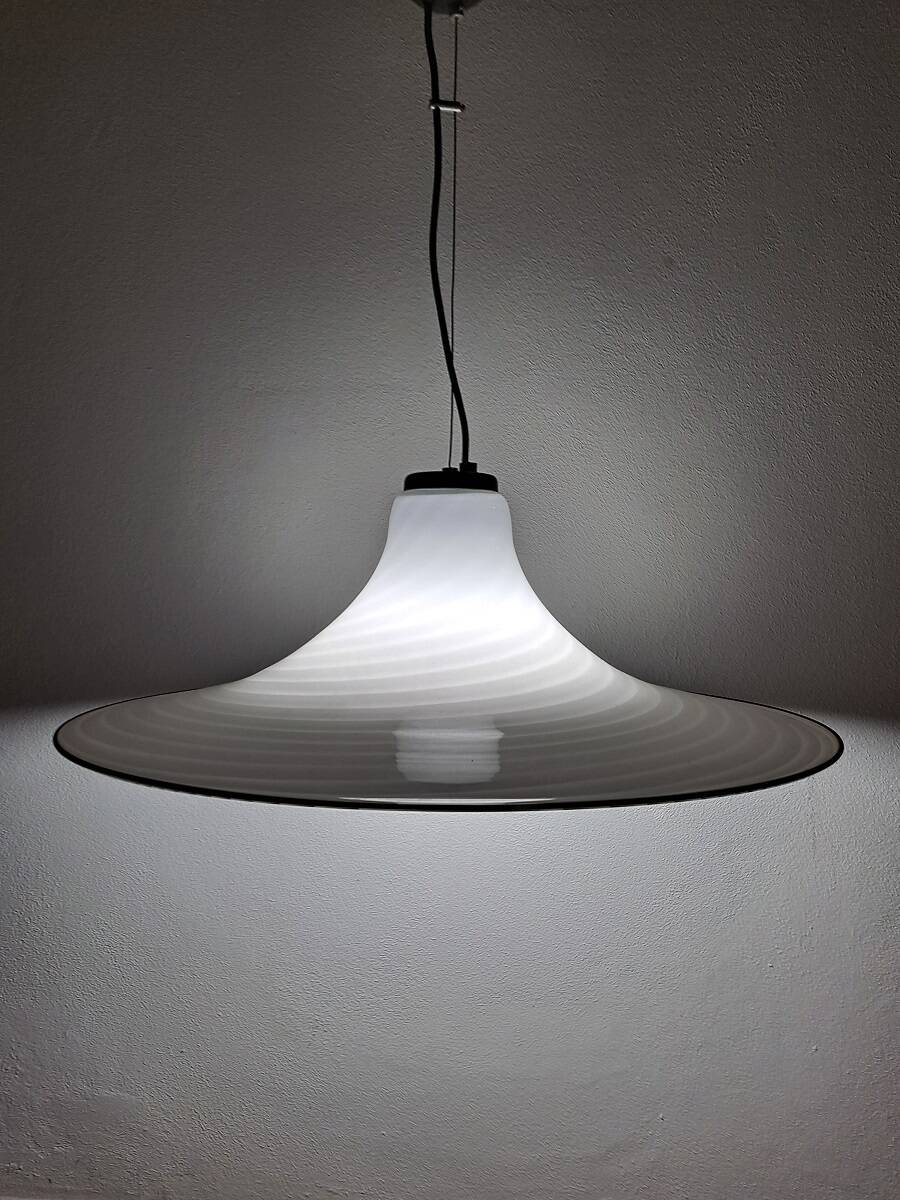 Vintage very large murano white swirl ceiling light black rim