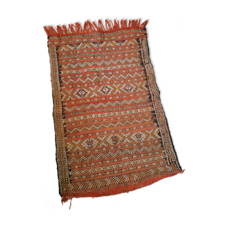 Old kilim carpet with fringes 100x67cm