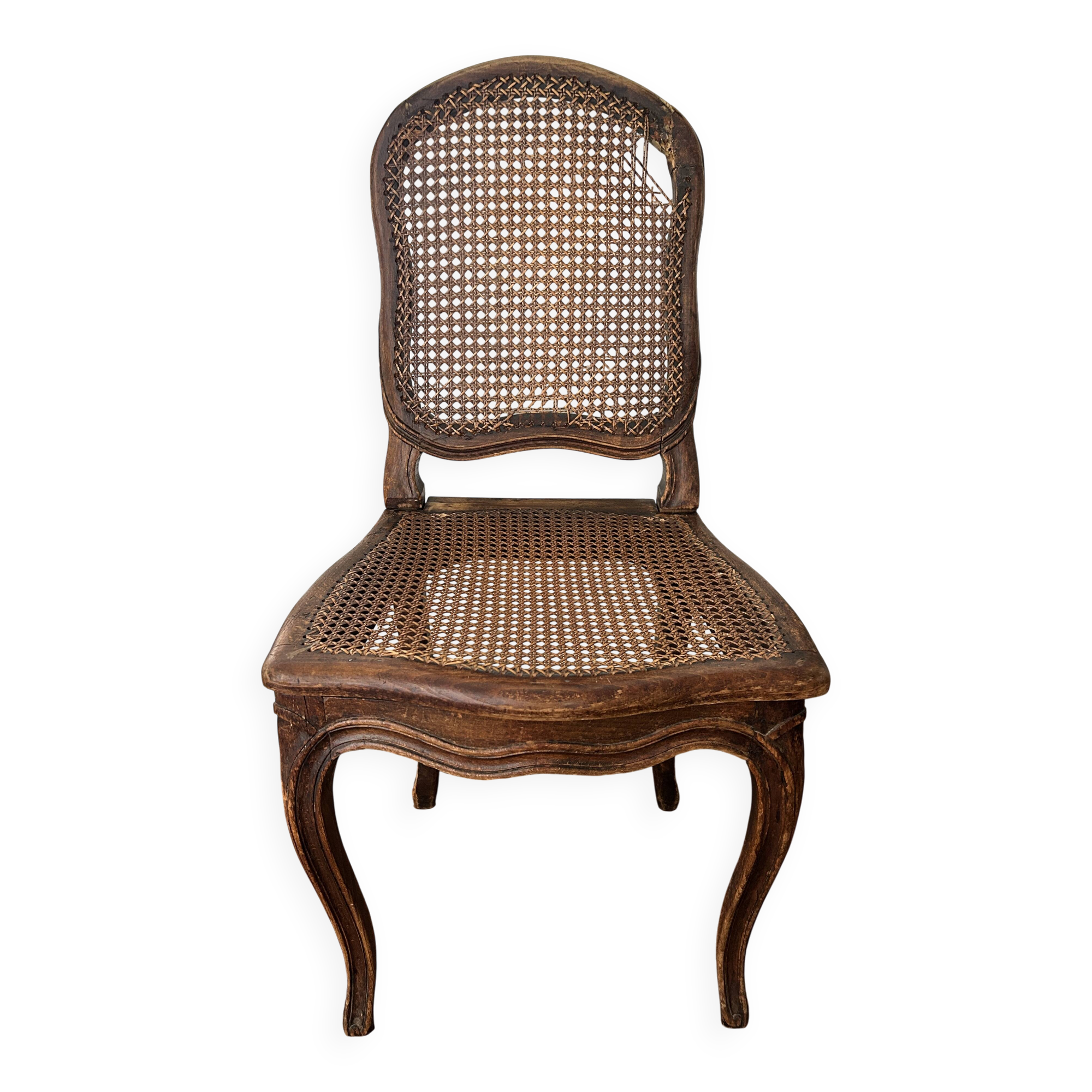 Antique Louis XV chair – molded natural wood / cane base