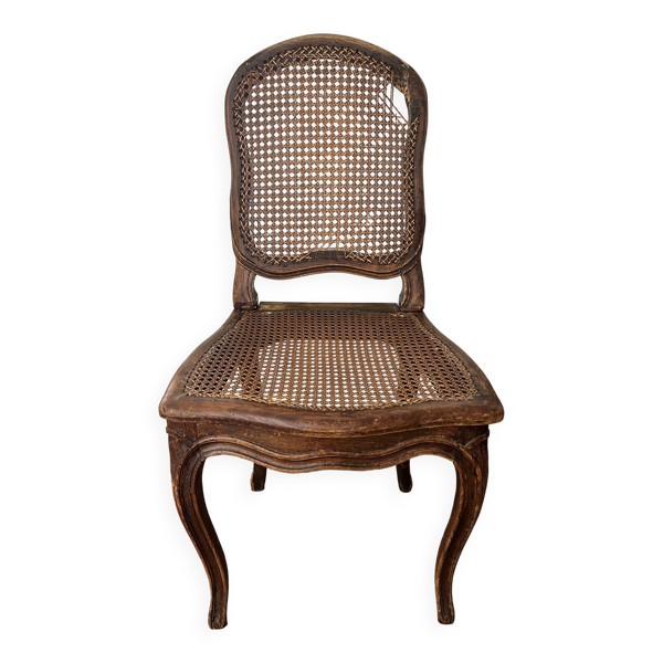 Chaise ancienne Louis XV – bois naturel mouluré / fond de canne