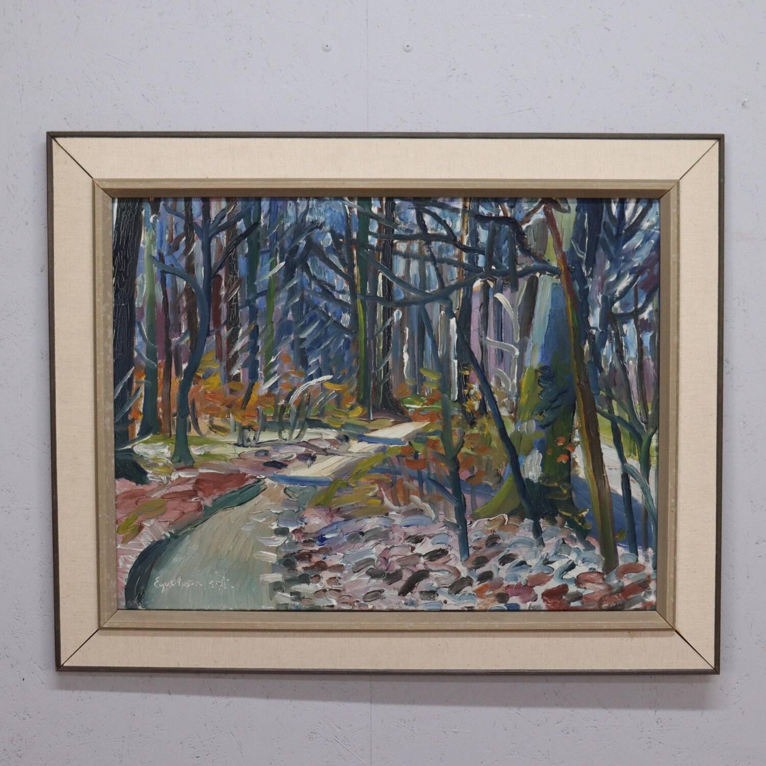 Swedish Oil on Canvas – “Forest” by Eyvind Olesen – Dated 1957