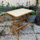 Vintage rattan magazine holder table