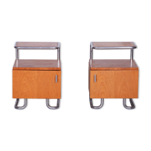Bauhaus Beside Tables in Oak and Chrome attributed to Mücke-Melder, Czech, 1930s, Set of 2