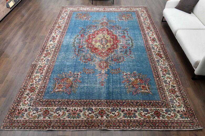 Blue Handmade Persian Vintage Rug 274x370 cm