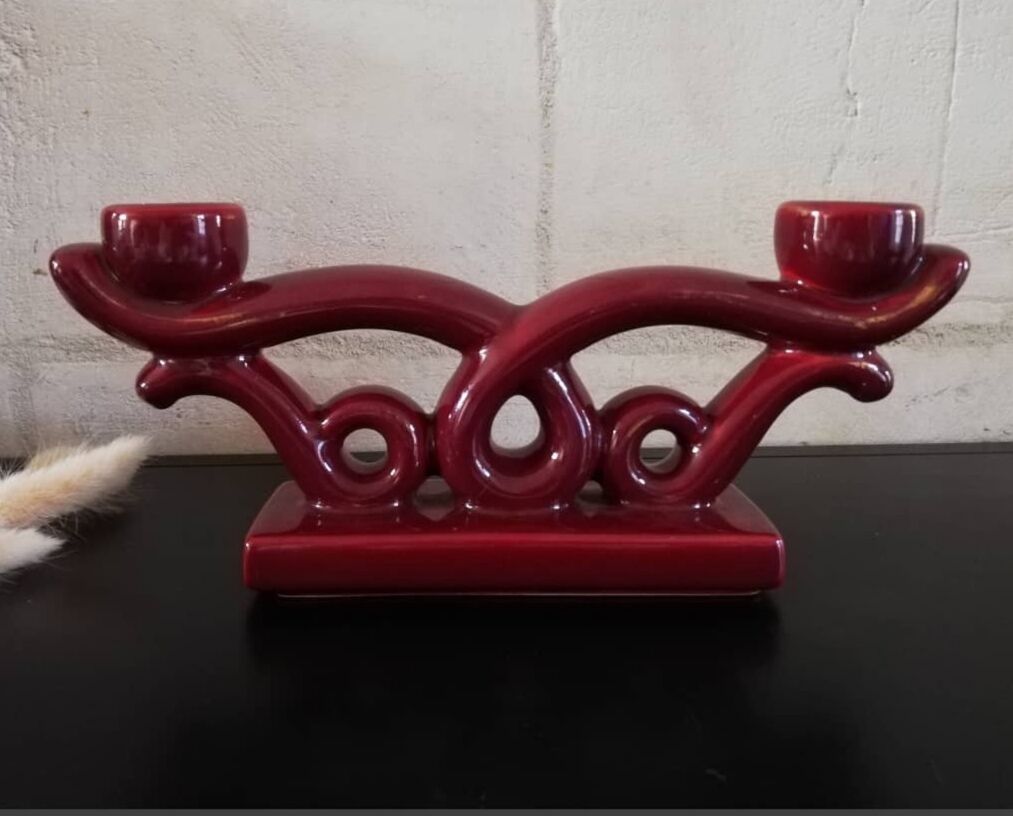 Two-spoke glazed ceramic chandelier