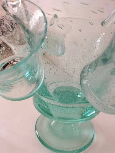 Service en verre soufflé bullé vert d'eau – Coupe sur pied, 5 tasses et louche